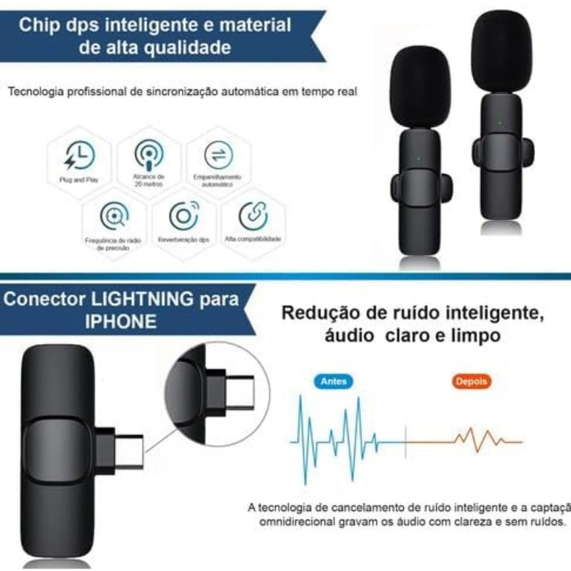 Microfone Lapela Sem Fio Compatível Android Usb C Type C