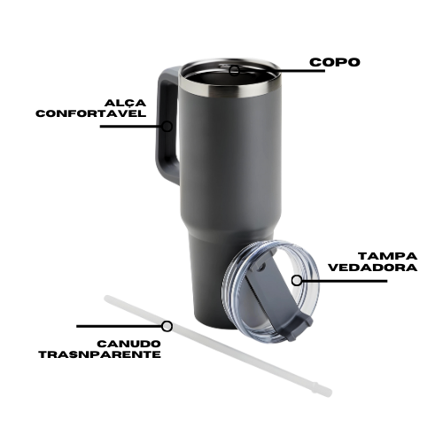 Copo Térmico Grande 1200 Ml Canudo Azul Escuro